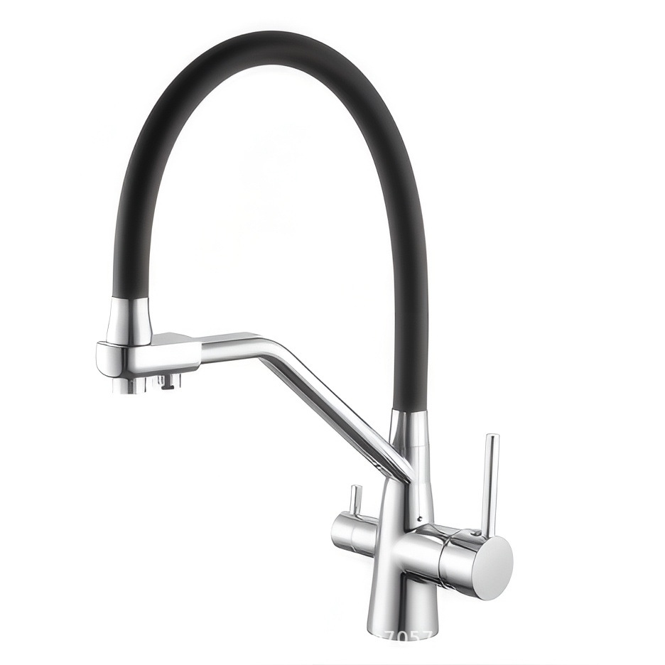 Three-in-one kitchen faucet, copper body, rotatable and pull-out sink, dual-purpose for cold, hot and pure water direct drinking, single-hole export full figure