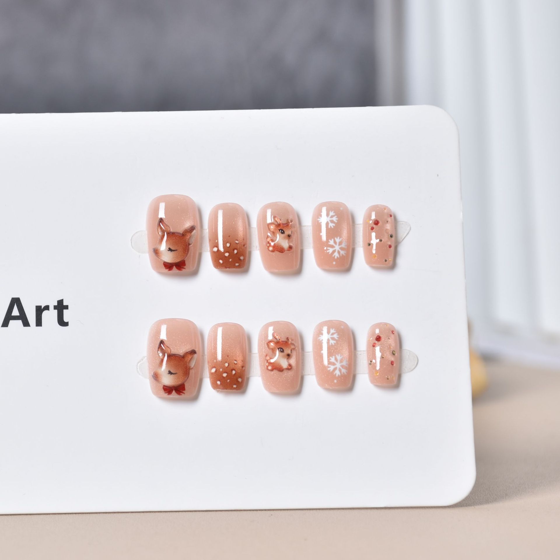 Navidad manicure usa piezas de uñas, ojos de gato cortos de Navidad ciervo otoño y invierno nuevo parche de uñas falsas
