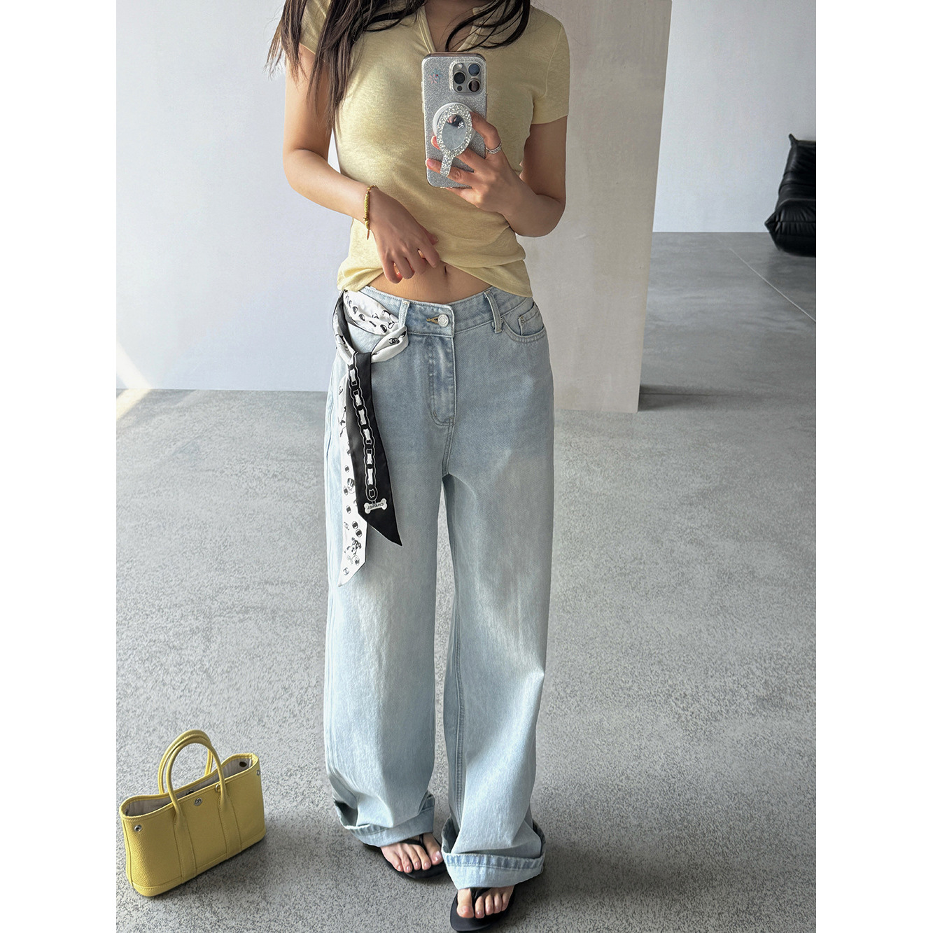 【王琪芝】版型绝绝的水洗做旧浅牛仔裤女基础宽松休闲裤子WQ208