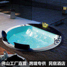 圆形嵌入式双人浴缸大瀑布情侣冲浪按摩智能恒温小户型家用浴池