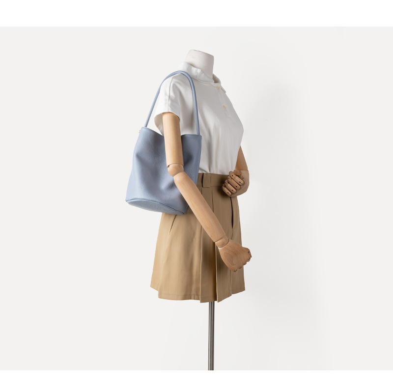 Shoulder Bucket Bag In Soft Leather Large Capacity Handbag_voghion.com