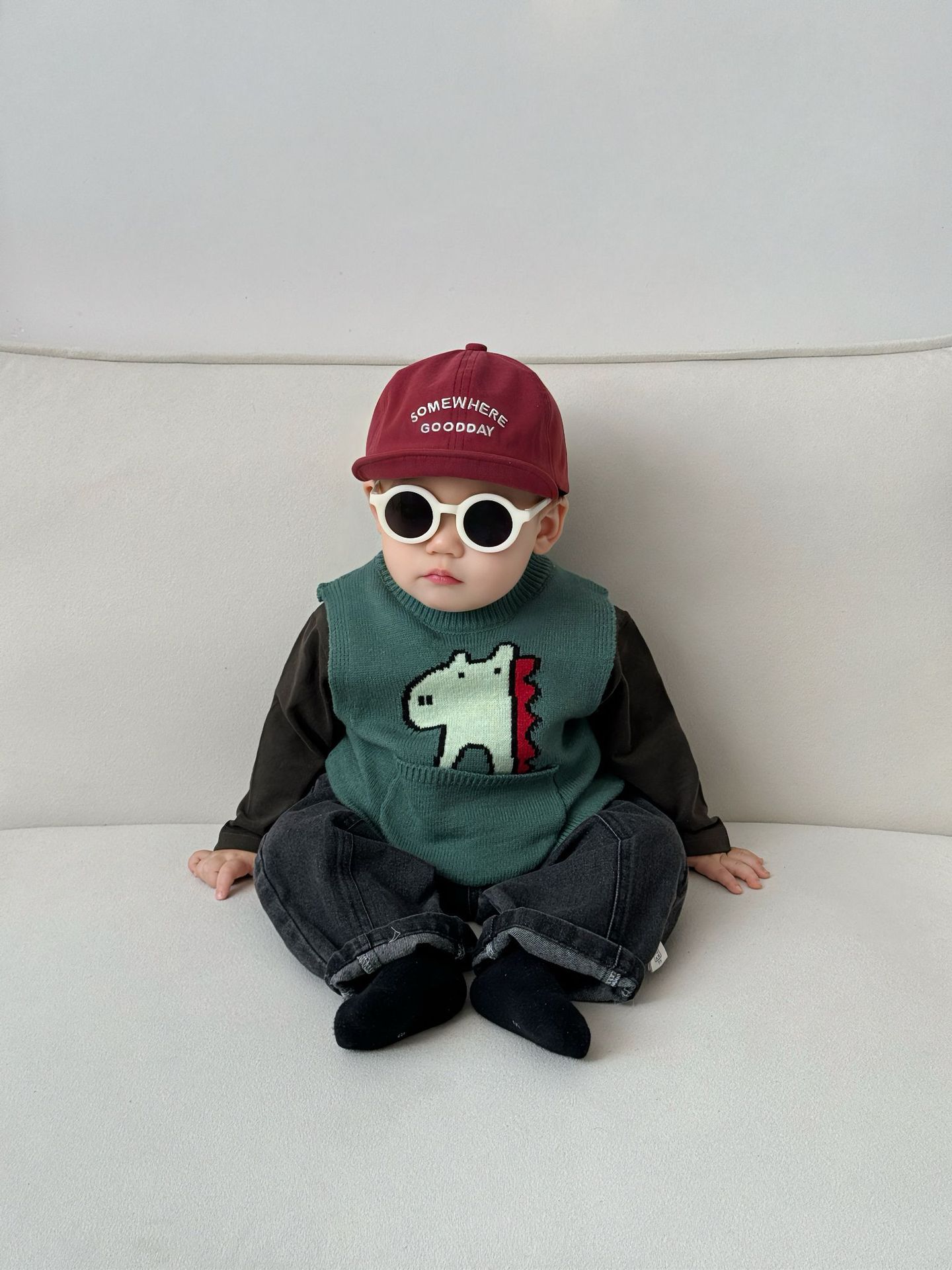 Bebé primavera guapo chaleco nuevo estilo extranjero niño super lindo chaleco de dibujos animados animal vestido de otoño bebé vestido de hombro
