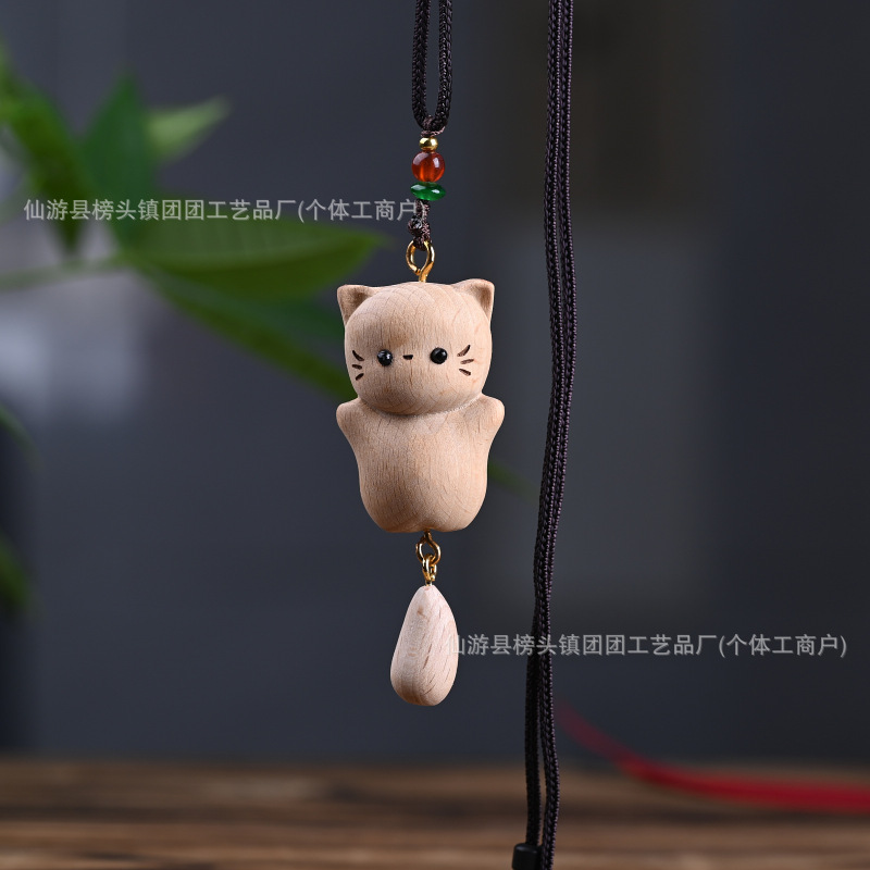 メーカー卸売ブナ材猫キーホルダー招き猫バッグペンダント漫画ハンドルアクセサリーアクセサリーペンダント|undefined