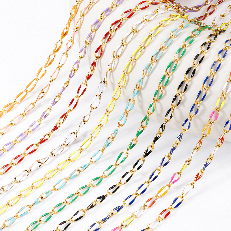 Color-retaining stainless steel lip chain oil-dropping double-sided enamel chain twist chain item 18k gold chain bracelet stainless steel chain diy Color-retaining stainless steel lip chain oil-dropping double-sided enamel chain twist chain item 18k gold chain bracelet stainless steel chain diy