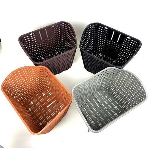 Bicycle double electric bike plastic basket imitation rattan basket with lid three-color basket cycling supplies with lid
