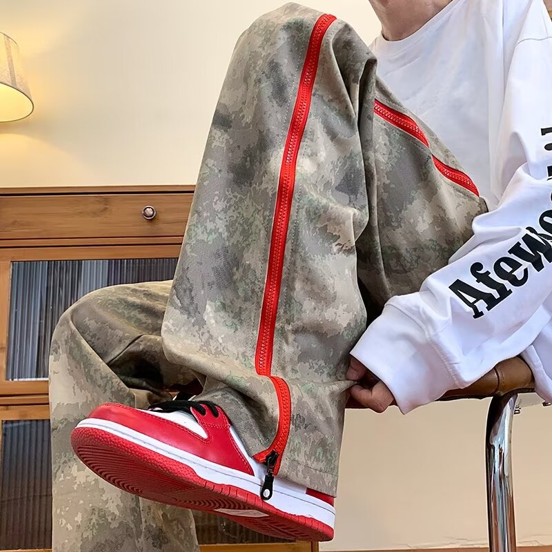 Hong Kong Style Trendy Brand Retro Camouflage Casual Pants Men's Summer American vibe High Street Straight Pants Loose and Versatile Cargo Pants