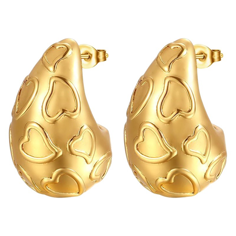Estilo retro francés precioso impreso de acero inoxidable pendientes de gota de agua de alto grado de las mujeres simples 18K plateado pendientes de moda