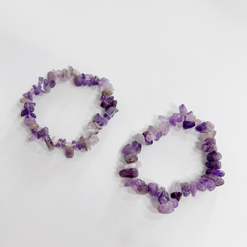 TEMU Natural Stone Crystal Gravel Elastic Bracelet for Men and Women Irregular Gravel Bracelet Amethyst Good Luck Jewelry