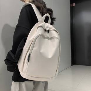 PU Soft Leather Schoolbag for Female College Students Simple Waterproof Dirty Resistant Leather Backpack Fashionable High School Large Capacity Backpack for Men