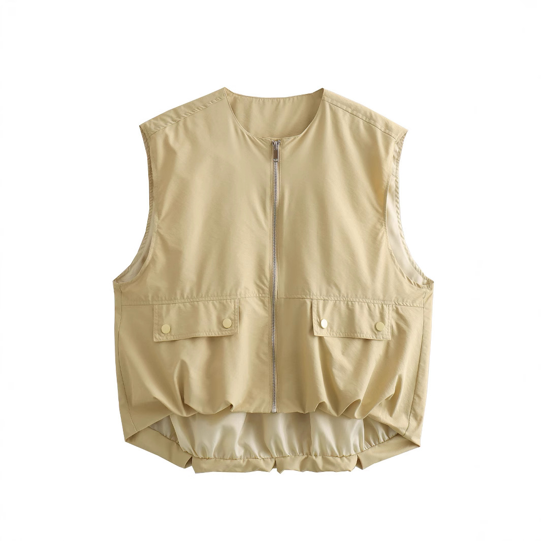 Cross-Border Women's Clothing 2024 Spring and Summer New European and American Style Fashion Loose Pleated Hem Vest Vest Tops for Women