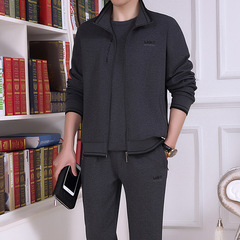 New style set for middle-aged and elderly men's spring and autumn thickened long-sleeved sweatshirt pure cotton dad casual sports clothing 