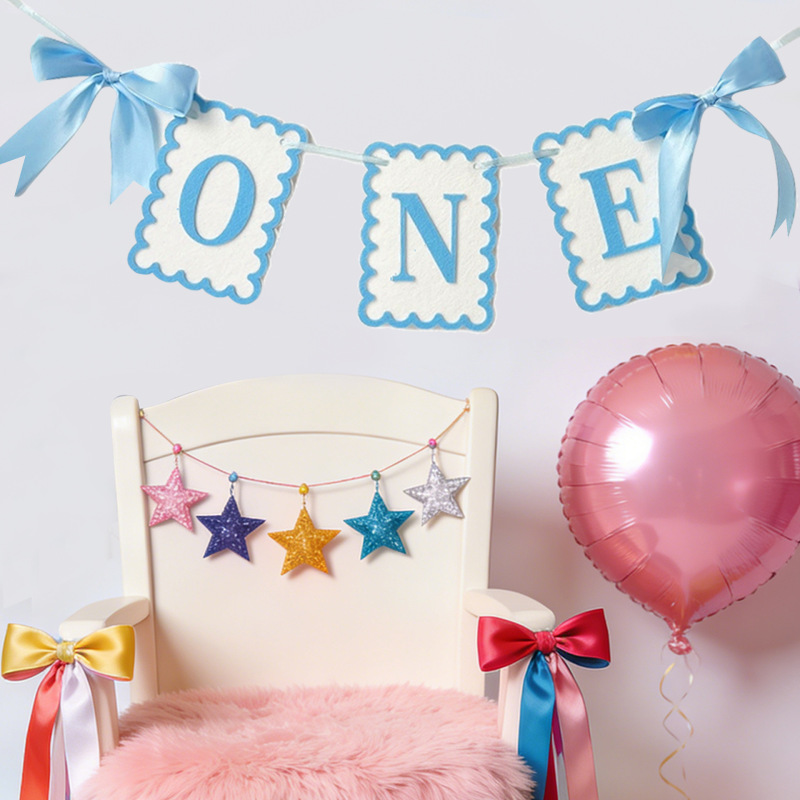 New Style Ins Bowknot One-Letter Banner Children's Dining Chair Decoration Arrangement Photo Props Non-Woven Fabric Banner New Style Ins Bowknot One-Letter Banner Children's Dining Chair Decoration Arrangement Photo Props Non-Woven Fabric Banner