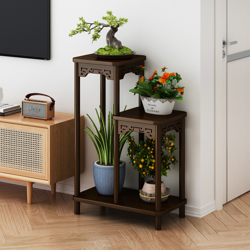 Solid Wood Flower Rack Chinese Style Flower Table Balcony Home Floor-standing Indoor Living Room Storage Rack Fleshy Green Flower Pot Rack