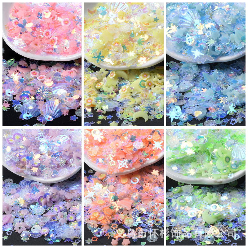 Luminous diy five-pointed star Mermaid Ji magic color shell snowflake sequins soft pottery mixed filling epoxy