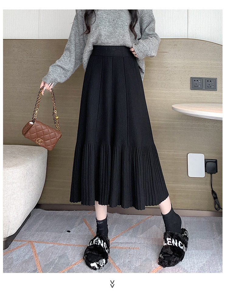 Pleated Knitted Skirt Women'S Autumn And Winter New Fashion High Waist Korean Version Casual And Thin Big Swing Skirt A-Shaped Skirt Umbrella Skirt 38 Undefined