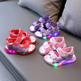 2021 New Children's Sandals for Boys and Girls Light-emitting Shoes Small and Medium-sized Children's Beach Shoes with Light Baby's Learning Shoes