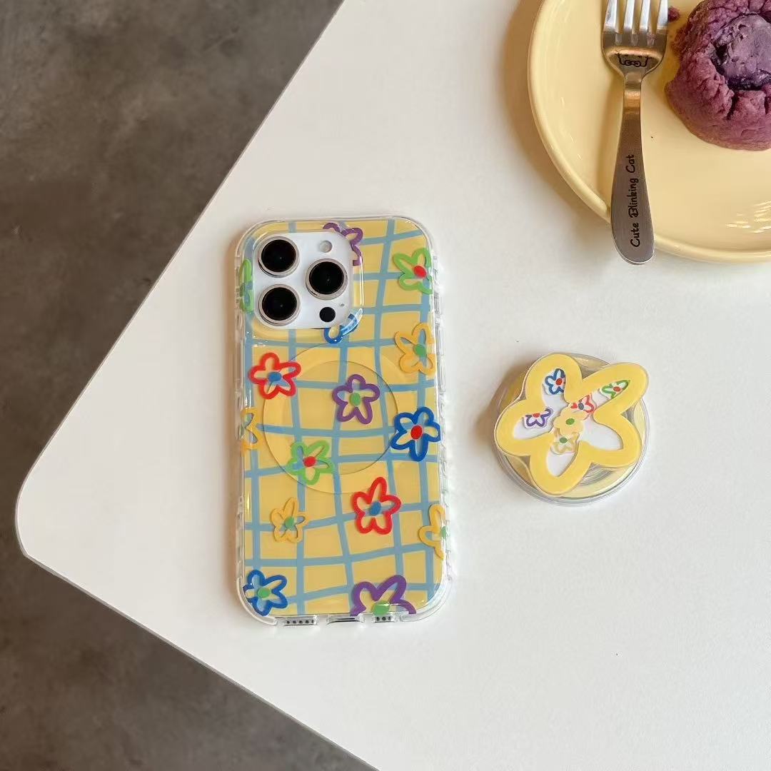 Flores a cuadros de líneas de colores para Apple 16ProMax funda para teléfono móvil 15Pro magnético 14/13 nuevo 15PM