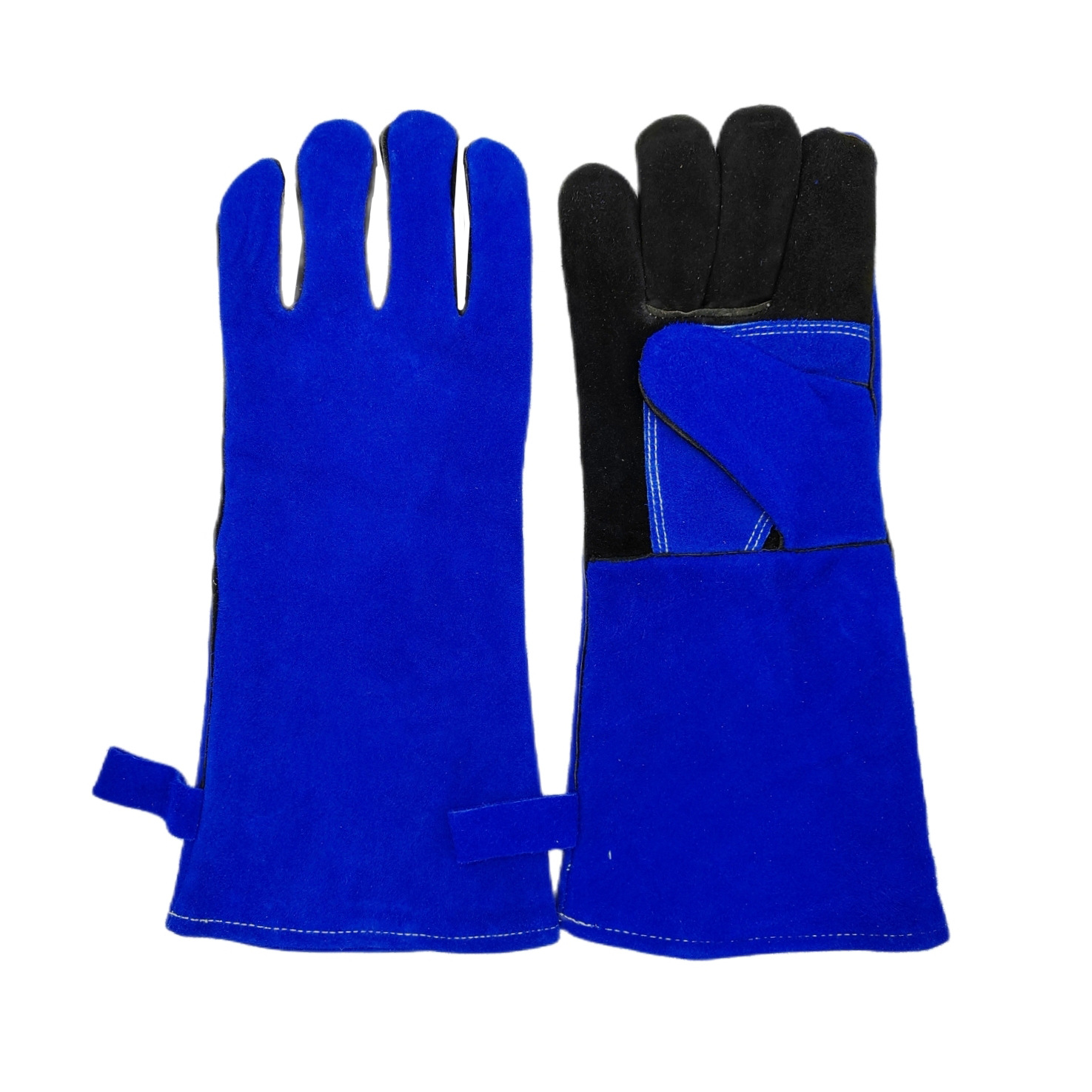 供跨境亚马逊热销加长电焊手套耐磨隔热壁炉焊工牛皮二层电焊手套