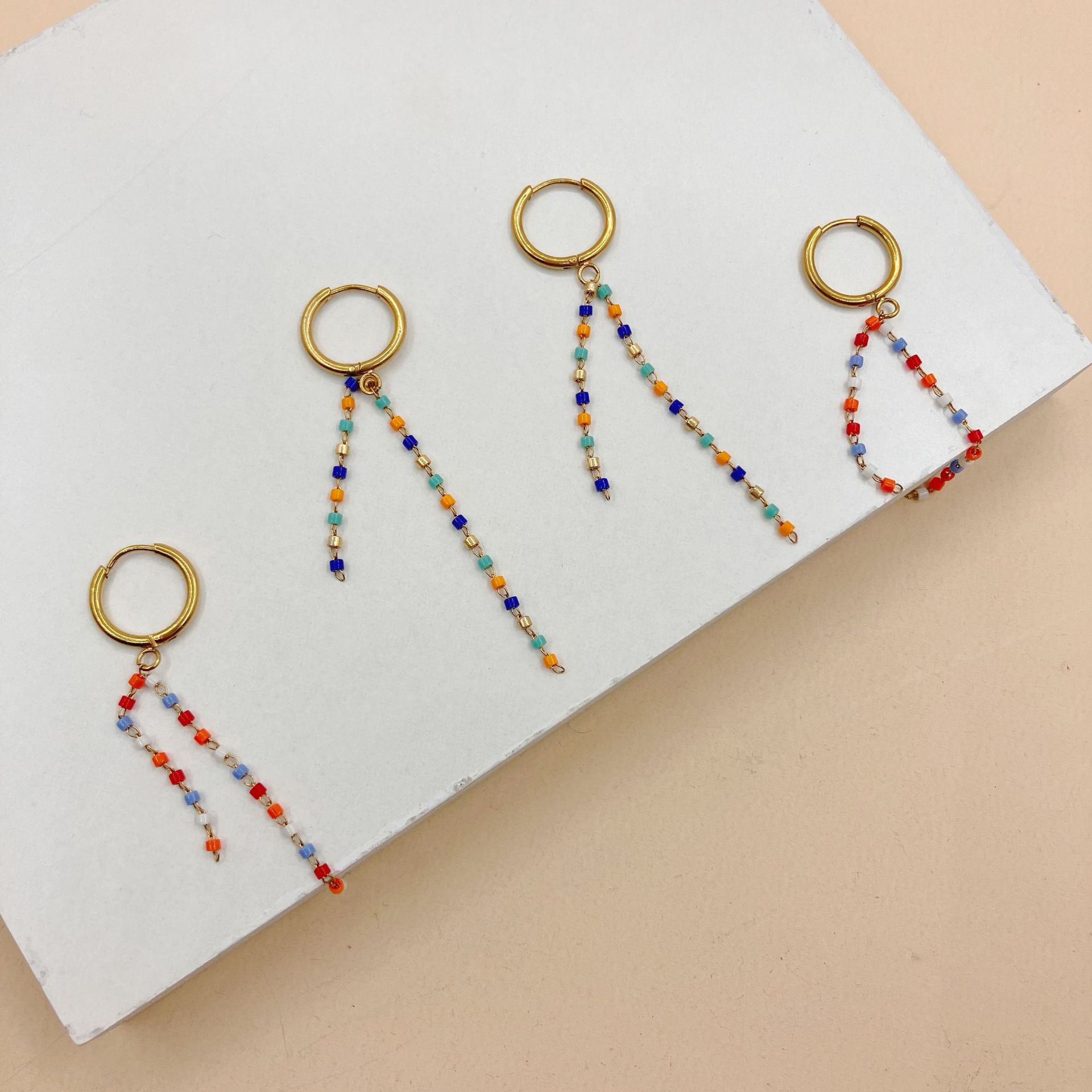 Fashion Geometric Stainless Steel Plating Natural Stone Drop Earrings 1 Pair