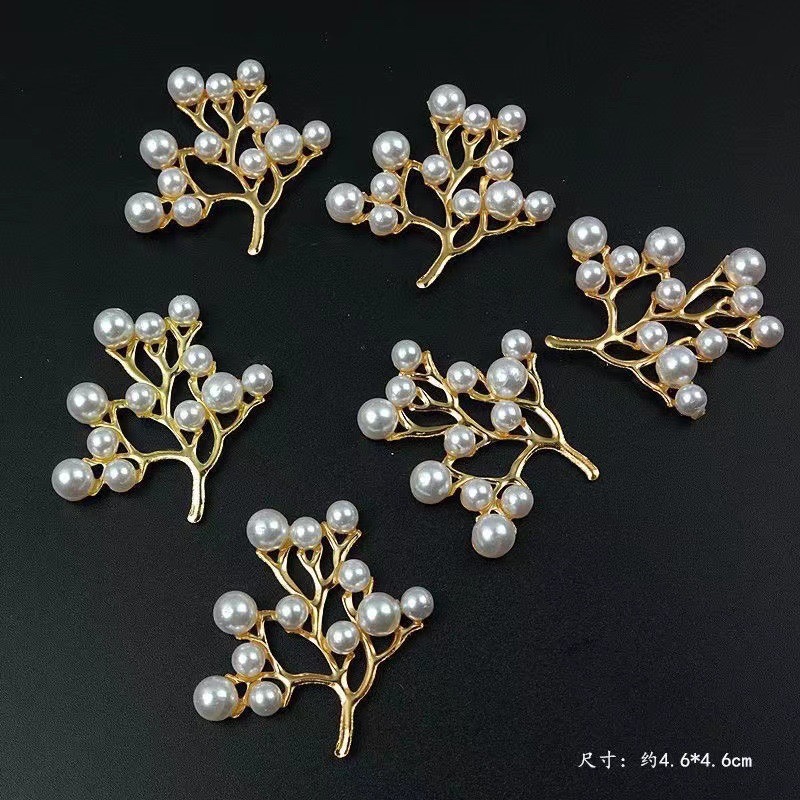 Metal pearl leaves flower piece pine branch pendant antique wedding group fan accessories corsage decorative diy material wholesale