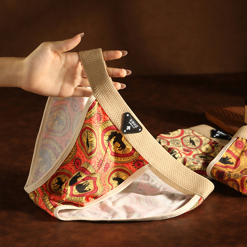 Pure Cotton New Sexy Men's Underwear High Slit Retro Printed Briefs Men's Comfortable Breathable Bottoming Shorts