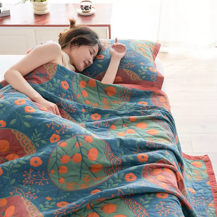 A类60S长绒棉细纱毛巾被纯棉全棉盖毯午休单人空调被子三件套轻奢