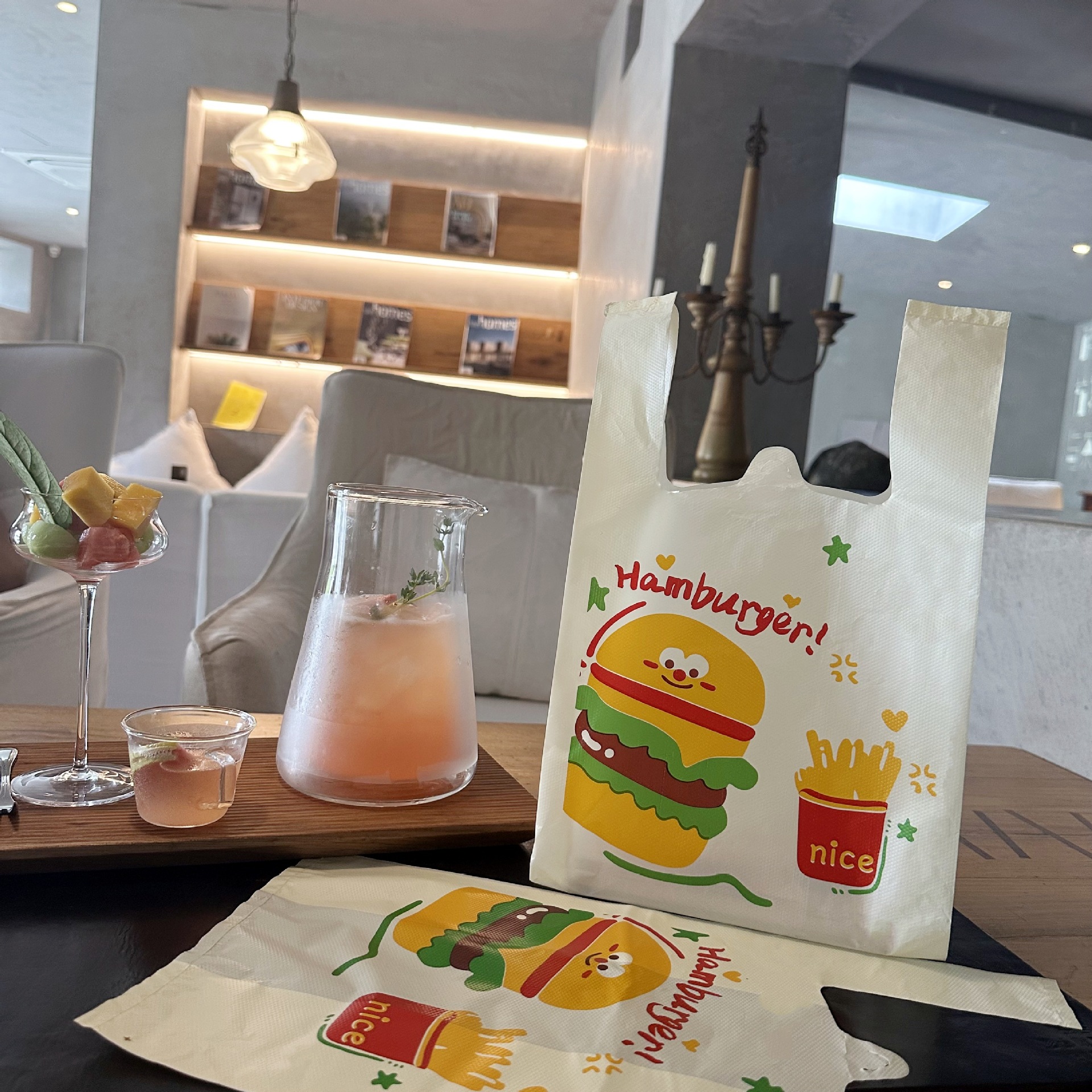 快乐汉堡薯条外卖打包袋加厚塑料袋食品包装袋大号手提袋子承重强