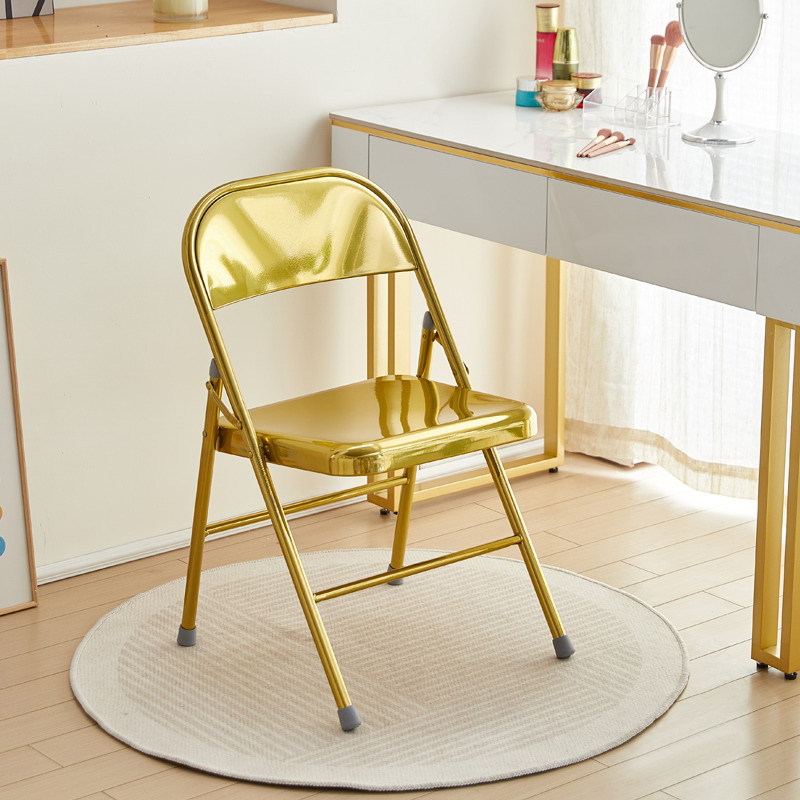 금속 스타일 스틸 아트 접이식 의자 등받이 간단한 의자 홈 기숙사 식당 의자 사무실 의자 Tuhao 골드 내구성 접는 의자