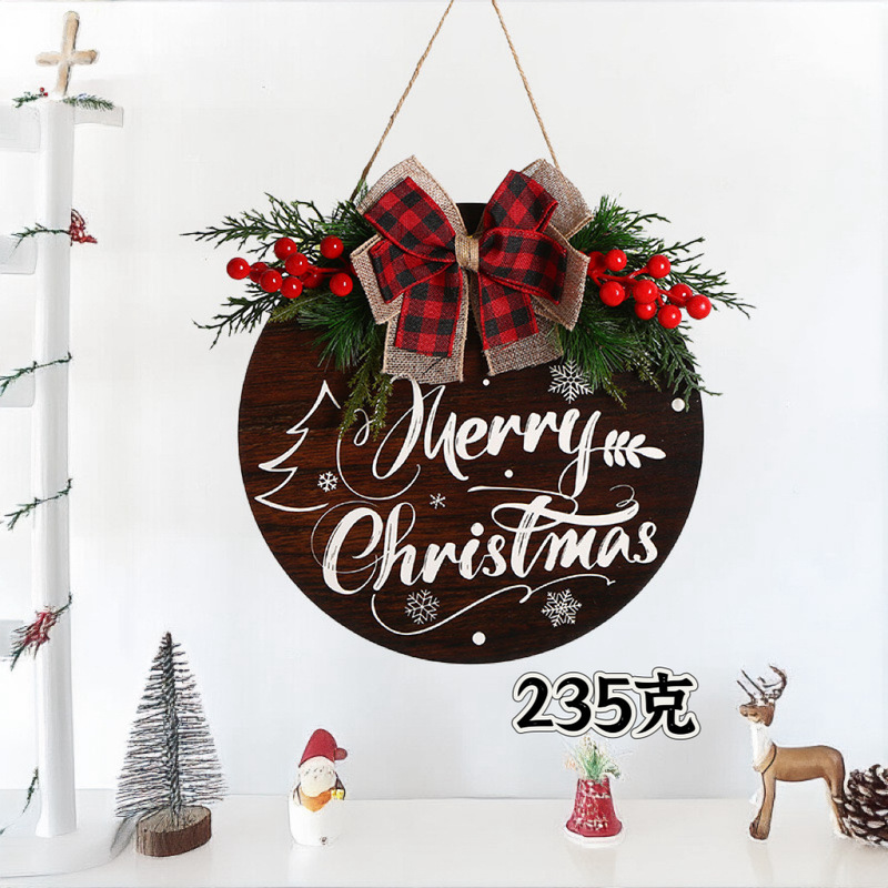 クリスマスフロントドア木製タグガーランドメリークリスマスサイン装飾バッファローチェック柄吊り下げドアプレート|undefined
