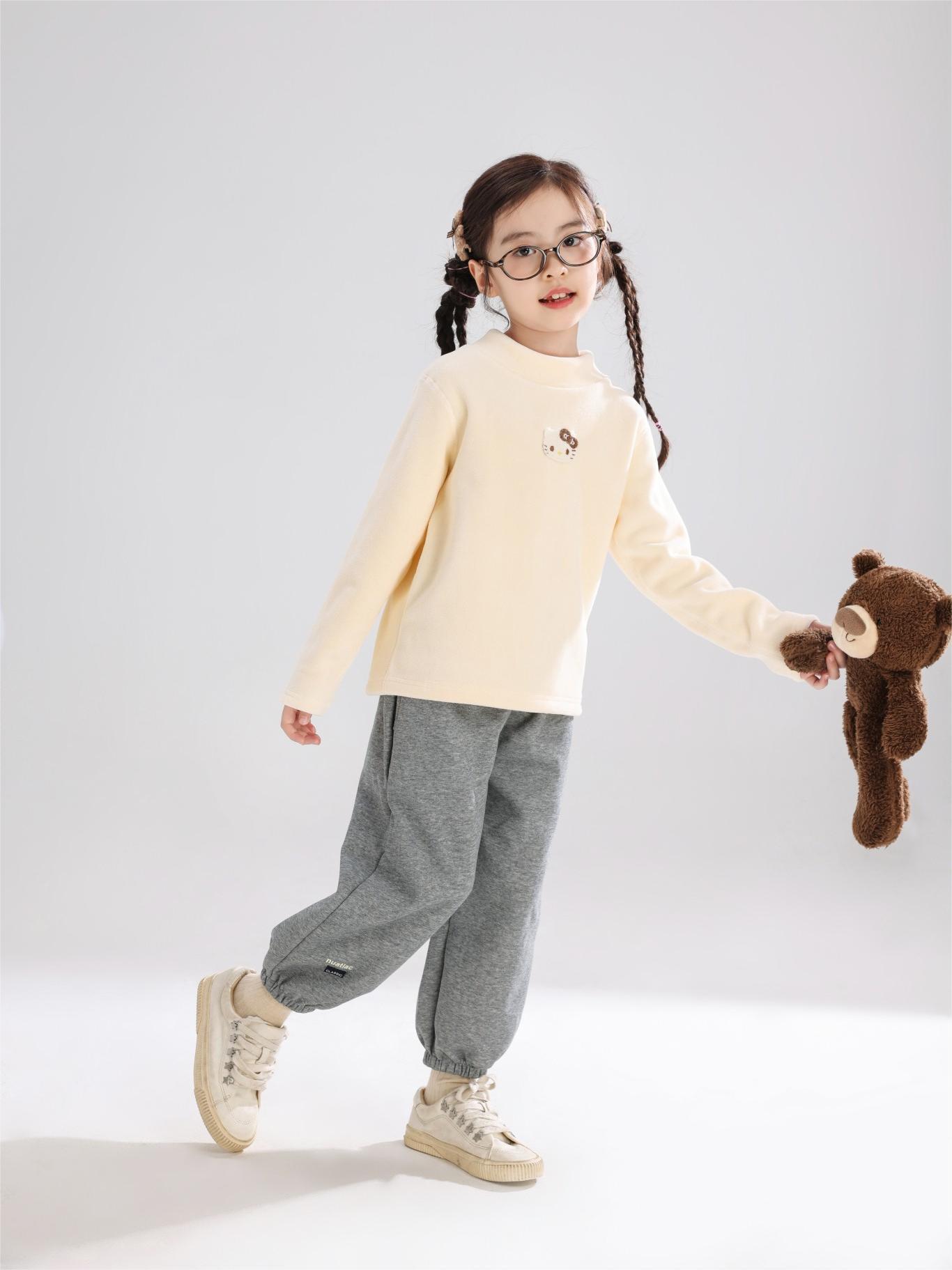 Camisas de base para niños otoño y invierno de vello sin hueso de dibujos animados, camisas para niños y niñas, cuello redondo grueso, ropa infantil de mangas largas