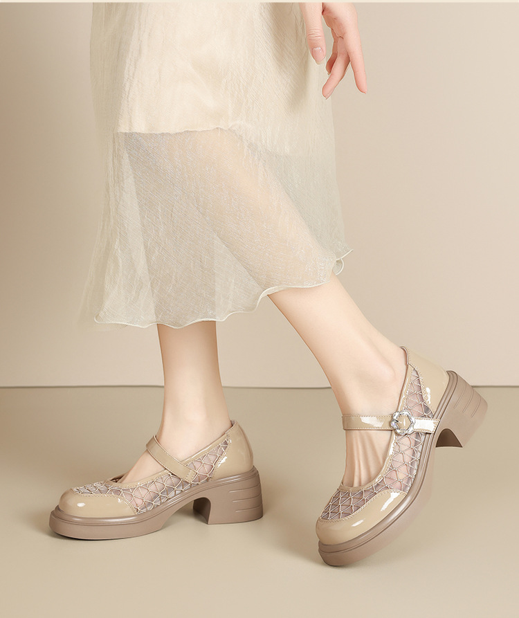 Giày Mary Jane nữ quai ngang gót thô kiểu Pháp, lưới thoáng khí đế dày — AW121 màu đen chi tiết 17