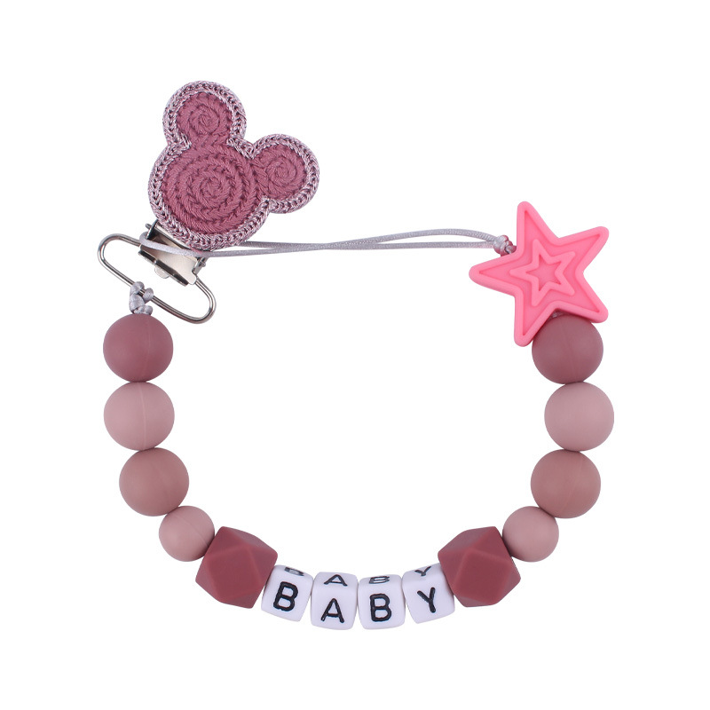 Nuevo bebé suministros animal chupete clip calmante bebé DIY nombre silicona mordedura pegamento molar chupete cadena