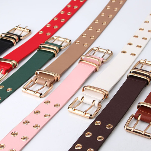 European and American cross-border fashion double pin buckle double exhaust eye belt for women jeans belt ins style simple belt wholesale