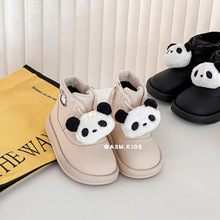 夏萌童鞋2023冬季新款儿童短靴可爱熊猫保暖棉靴男童女童马丁靴