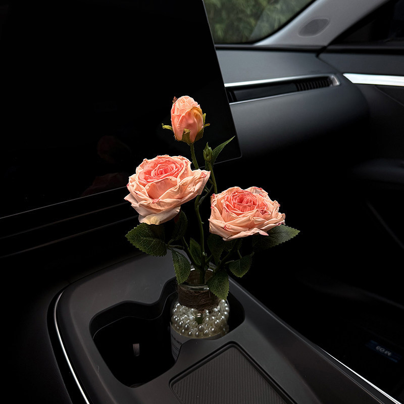 Car Ornaments, French-Style Oil Painting with Burnt Edges, Simulated Roses, Car Interior Decorations, Car Aromatherapy, Water Cup Holder Decoration, High-End for Women