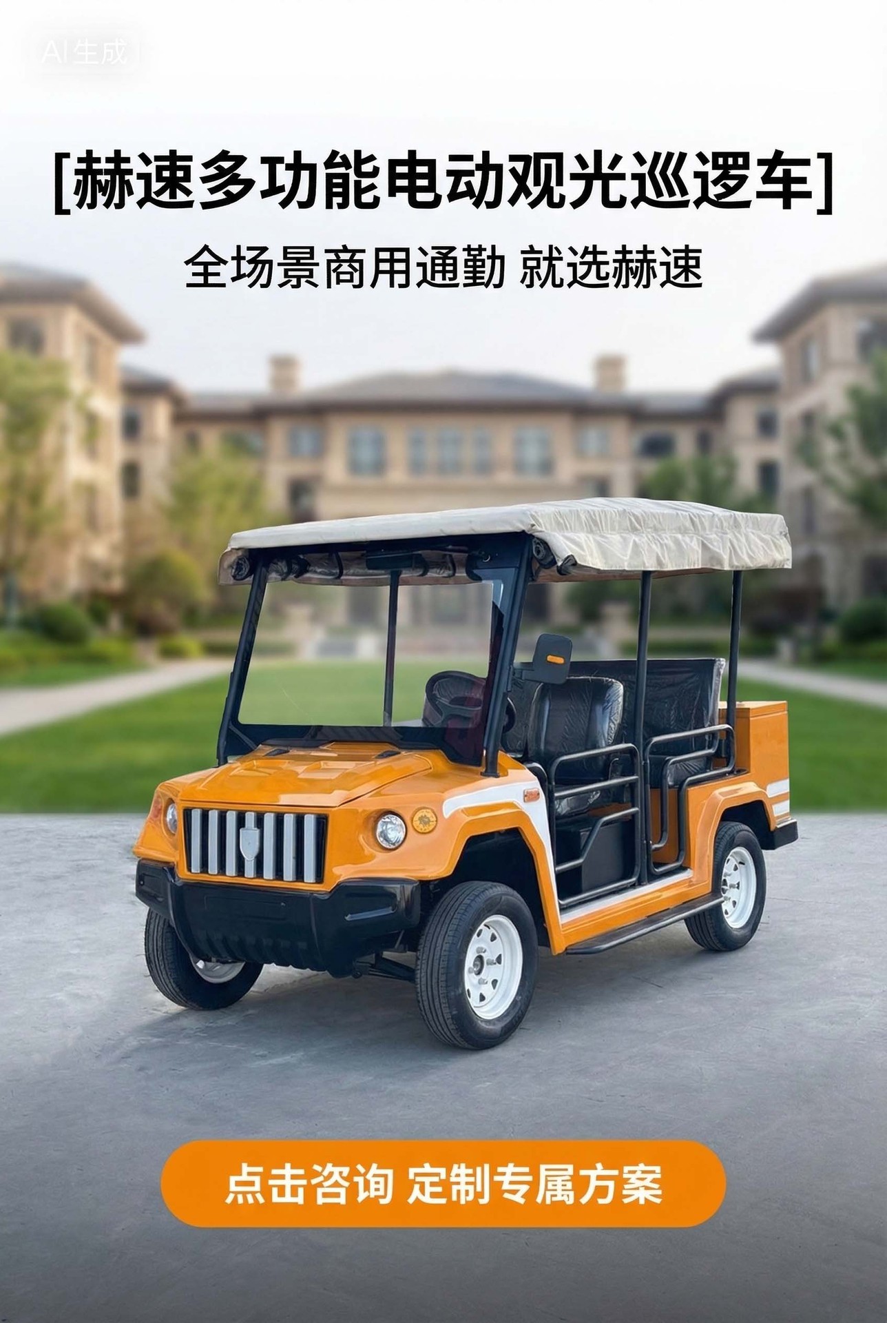 Campus Electric Double-Row Patrol Vehicle, Electric Sightseeing Vehicle, Four-Wheel Property Security Patrol Vehicle