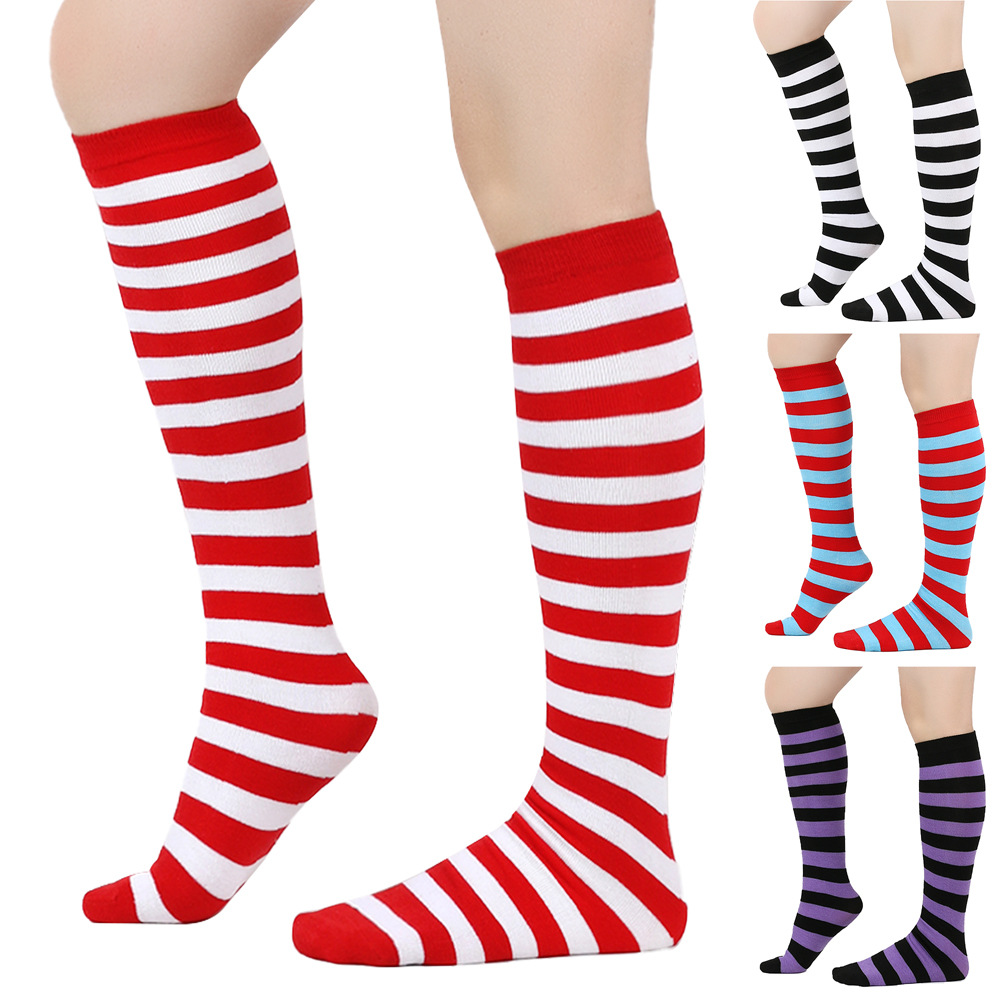 Gestreifte Kniestrümpfe Damen Damen Japanisch Harajuku Kreative COSPLAY Baumwolle Kalb Mid-Tube Socken Schwarz Weiß Rosa Weibliche Sox – Detail 1