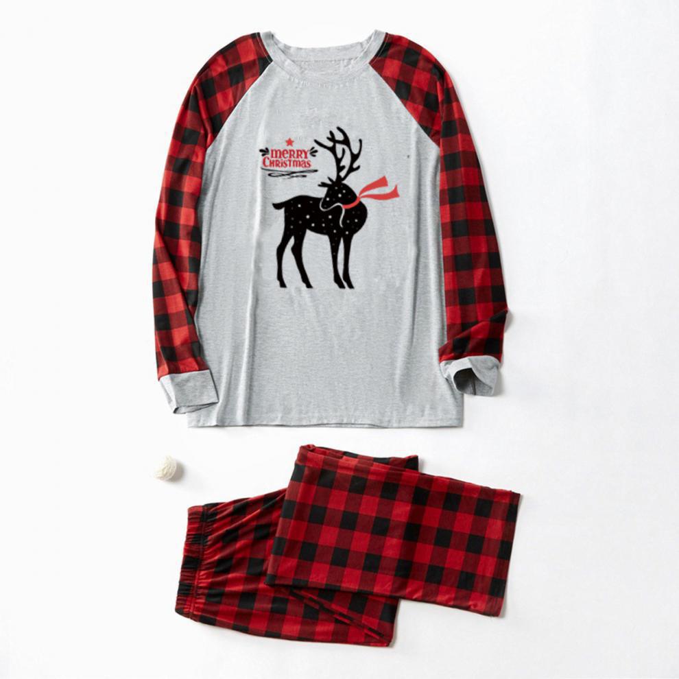Vánoční kostkovaný kostkovaný oblek s dlouhým rukávem, pyžamo, domácí oblečení, kalhoty, oblek pro rodiče a děti_voghion.com