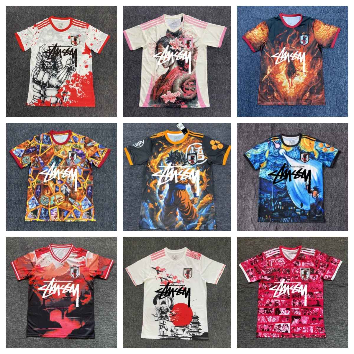 Футболка в японском стиле Stussy версия фанатский комплект джерси аниме Y3 японский самурай Гоку тренд совместное брендинг