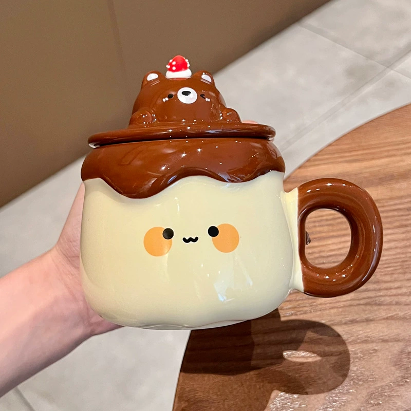 Подарок на день рождения для девушки: милая керамическая кружка "молоко фуфу" с крышкой и ложкой, стильная домашняя кружка, подарок на выпускной