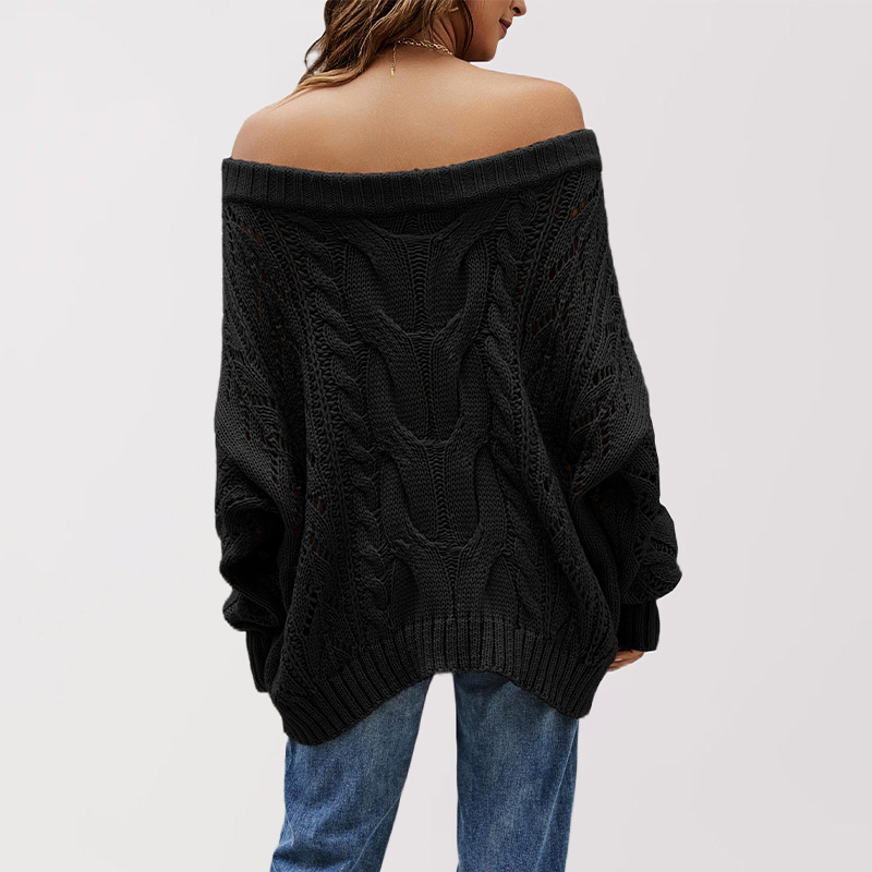 Suéter de punto holgado con hombros descubiertos de talla grande para mujer, estilo europeo y americano, otoño/invierno 2026, suéter tipo jersey de color liso con hombros descubiertos para mujer, ideal para Amazon.