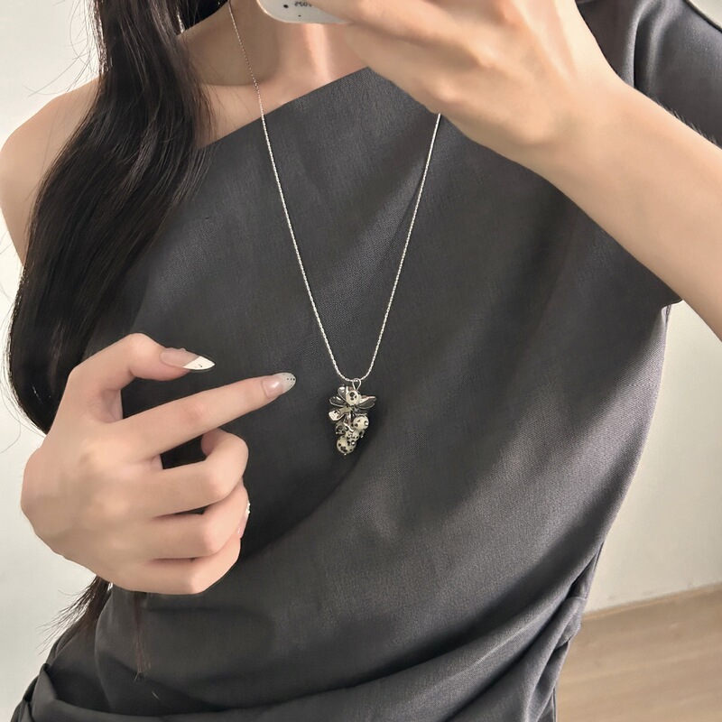彩色天然石葡萄串串珠项链女小众设计虎眼石锁骨链长款毛衣链配饰|undefined