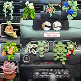 2026亚马逊跨境新品纯手工针织吊篮汽车装饰汽车香水通风口盆栽