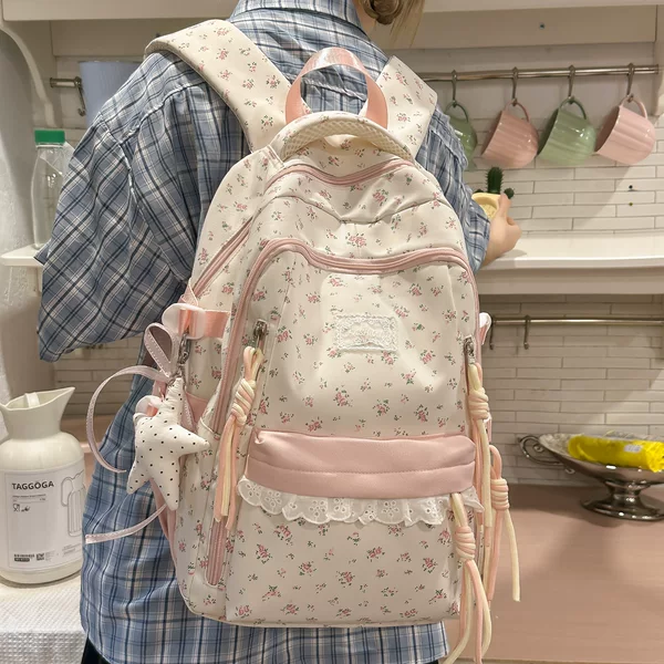 New Stylish High-Capacity Floral Backpack for Female Students, Lightweight Travel Backpack for Middle School Students