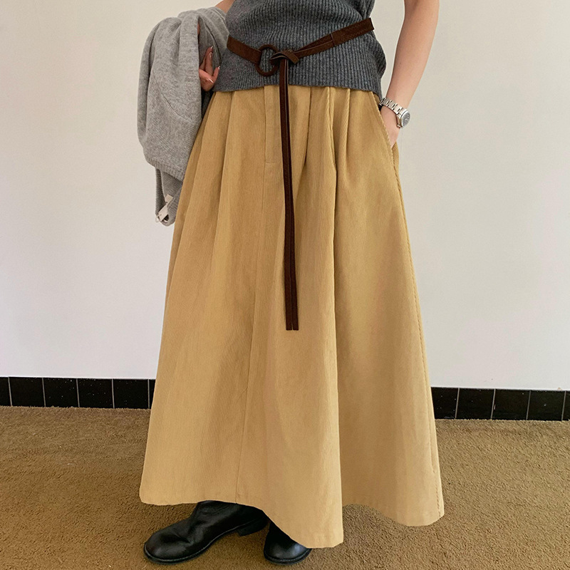 【Special Offer, No Returns or Exchanges】Sunai Corduroy Skirt for Women, High Waist, Slimming, Mid-Length, Flared A-Line Skirt