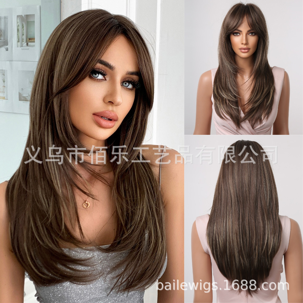 Nuevo negro Rosa flequillo larga recta gradiente de pelo fibra química SEDA NATURAL peluca femenina tocados pelucas fabricante en stock image 29