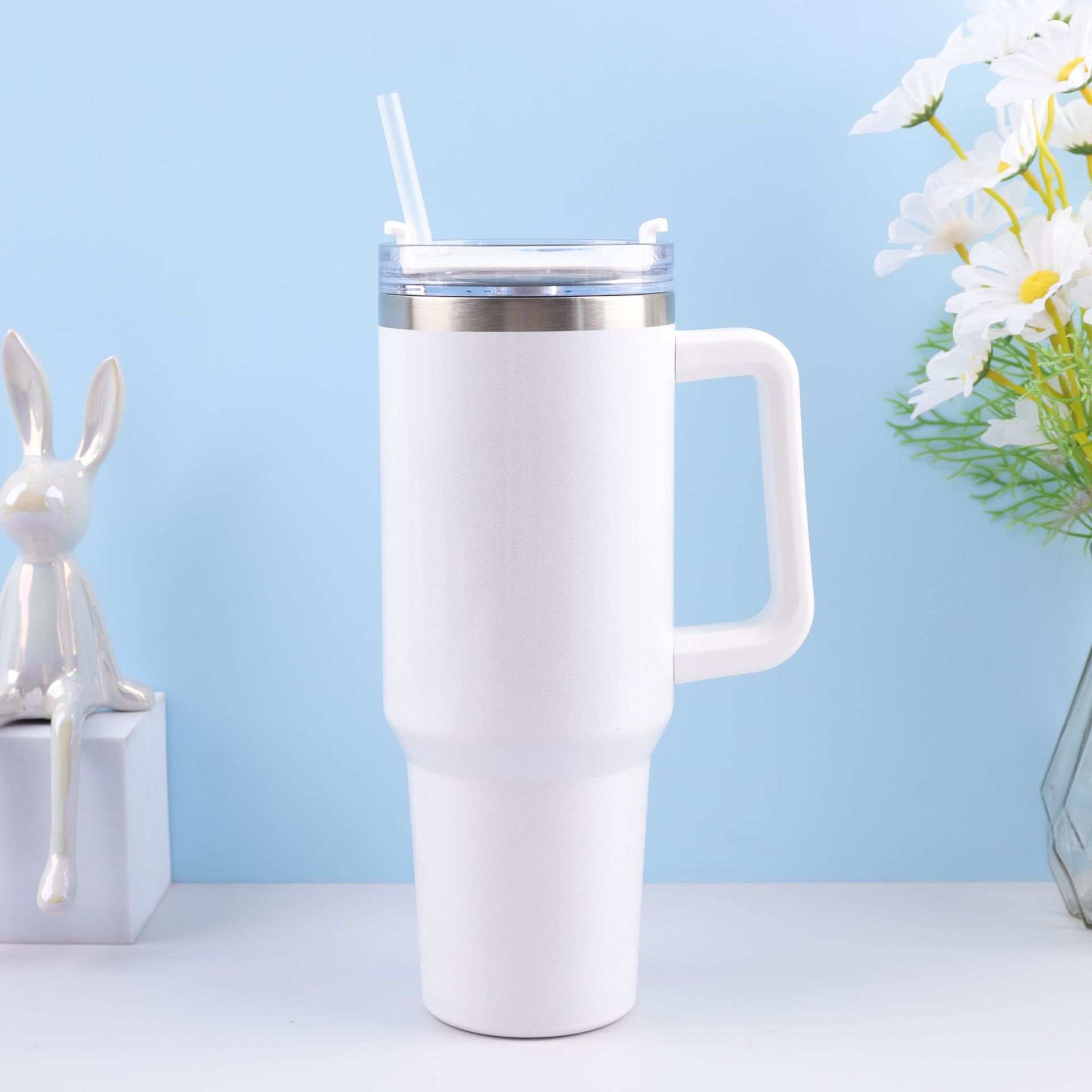 Cross-border 304 pintura del arco iris de acero inoxidable 40Oz Taza del coche paja gradiente hielo escudo Copa montado en el coche de gran capacidad termo taza