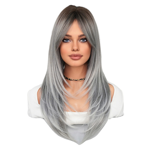 European and American-style 8-shaped bangs wig, gradient long straight hair, full-head style—high-quality, natural, layered, and textured wig