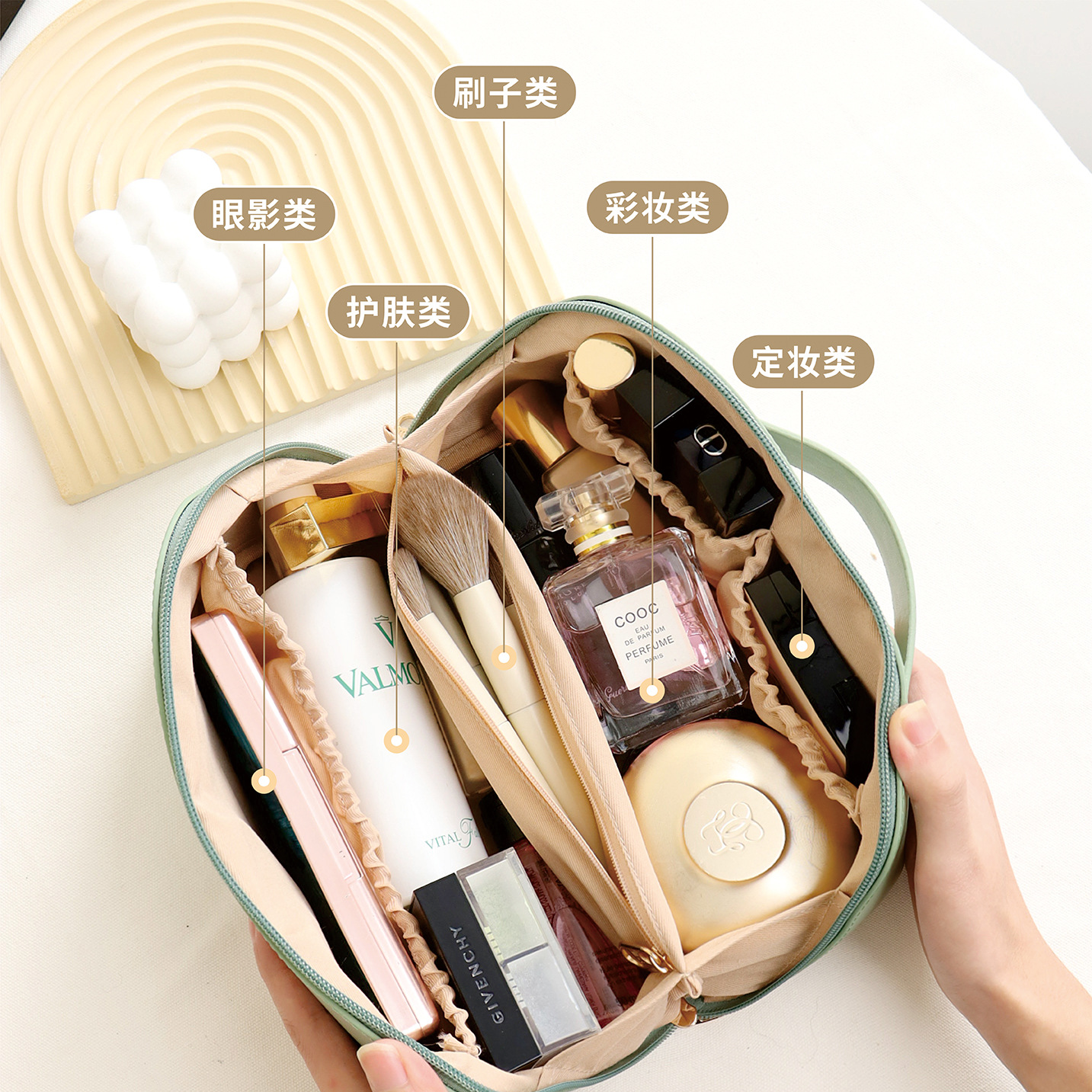 Bolsa de cosméticos de pu transfronteriza cuidadosamente seleccionada, caja de cosméticos portátil de alta calidad de gran capacidad, bolsa de almacenamiento y lavado portátil para mujer