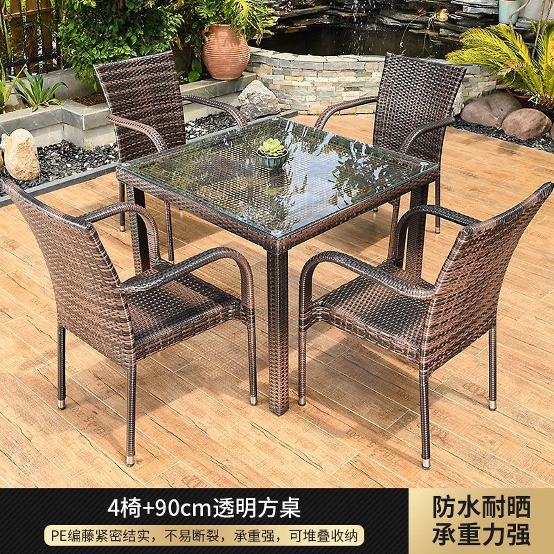 (프리쿠션) 의자 4개 + 90cm 투명사각테이블